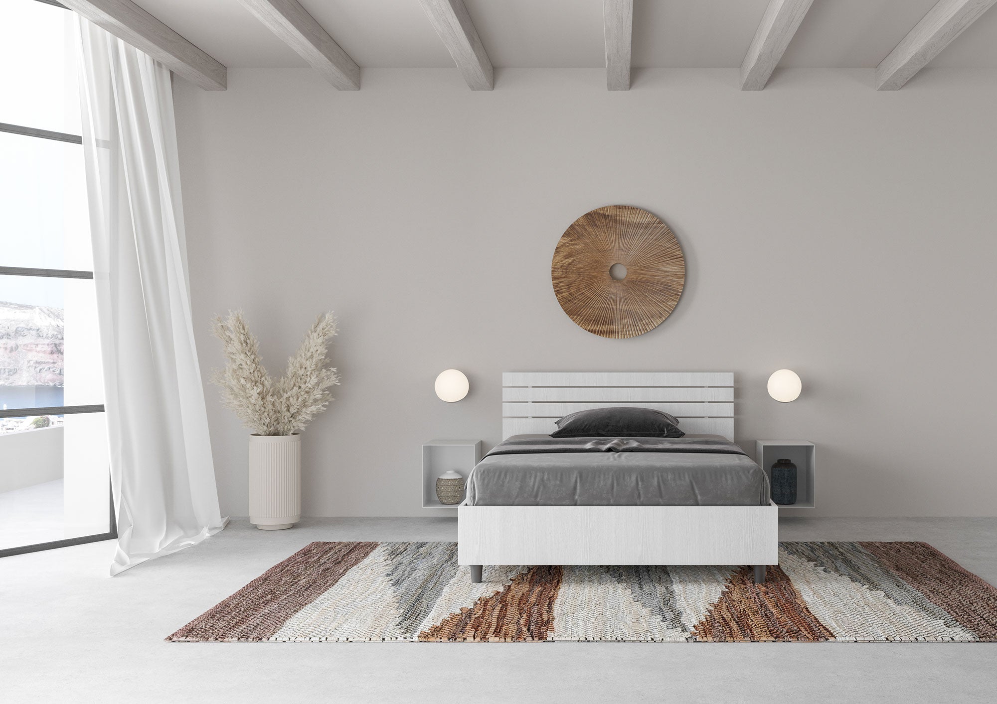Letto 1 Piazza e Mezzo 120x200 cm Senza Rete Testata Doghe Dritta Ankel Bianco Frassino...