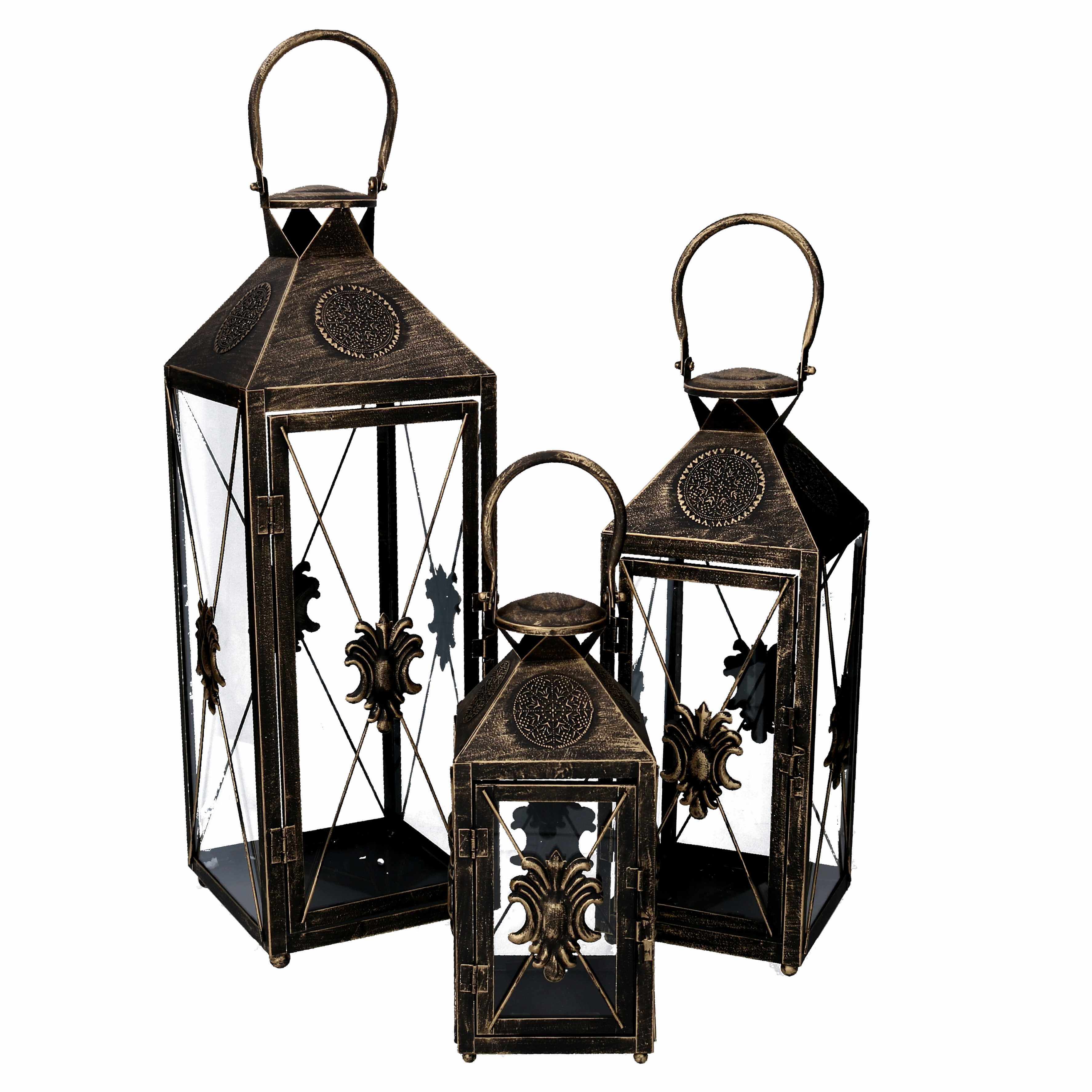 Image of Set 3 Lanterna in metallo nero e oro