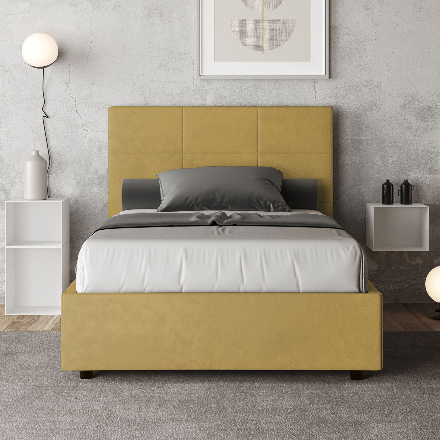 Letto 1 Piazza e Mezzo 120x200 cm Senza Rete Mika Ocra...