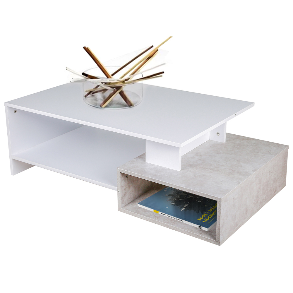 Tavolino Da Caffè ML-Design Bianco Con Barra Metallica - 91x41x52,6 Cm, 3 Ripiani, Design Moderno Per Soggiorno O Ufficio