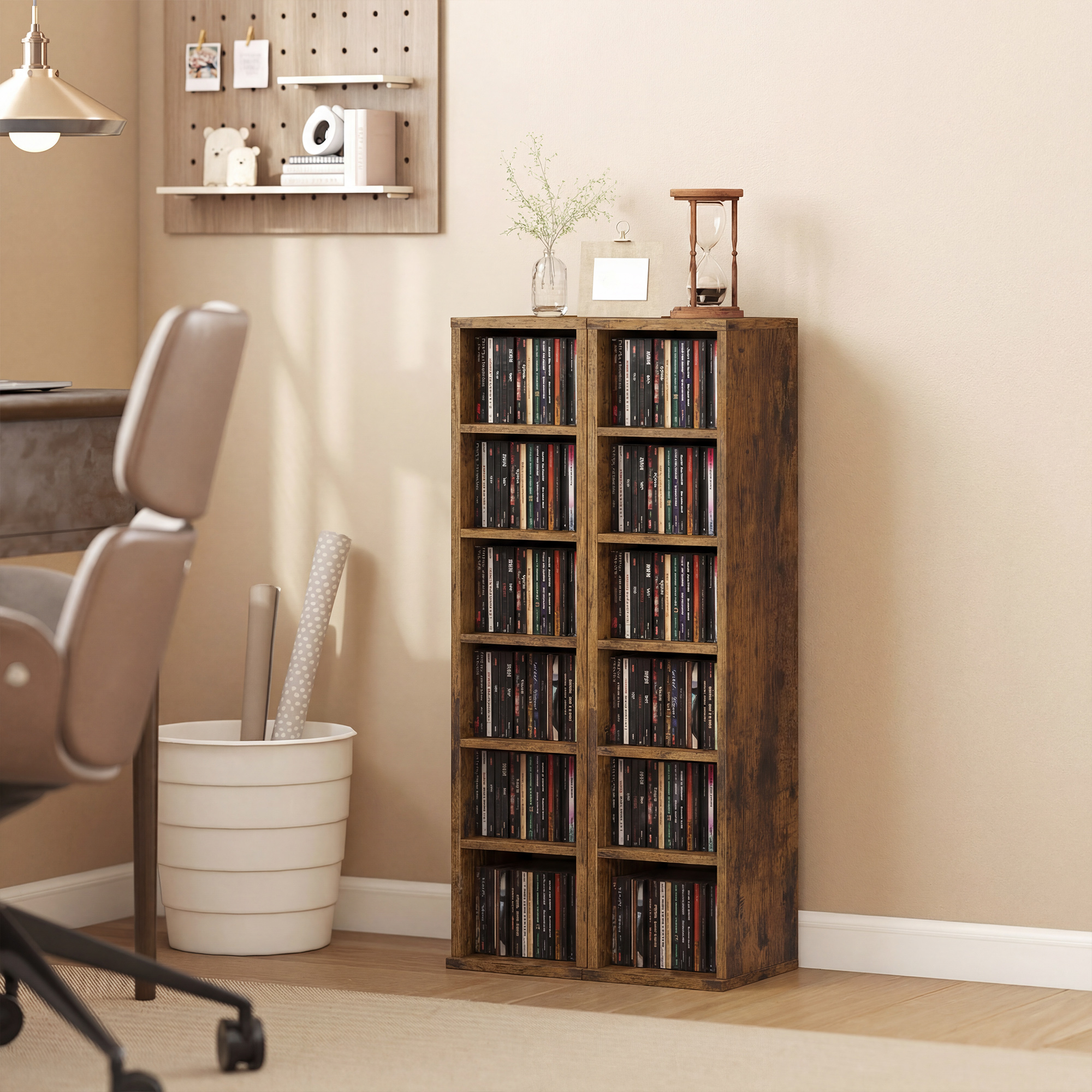 Set 2 Librerie 21x22,5x88,5 cm Mobili Porta CD con Ripiani Regolabili per 204 CD in Legno Marrone Rustico...