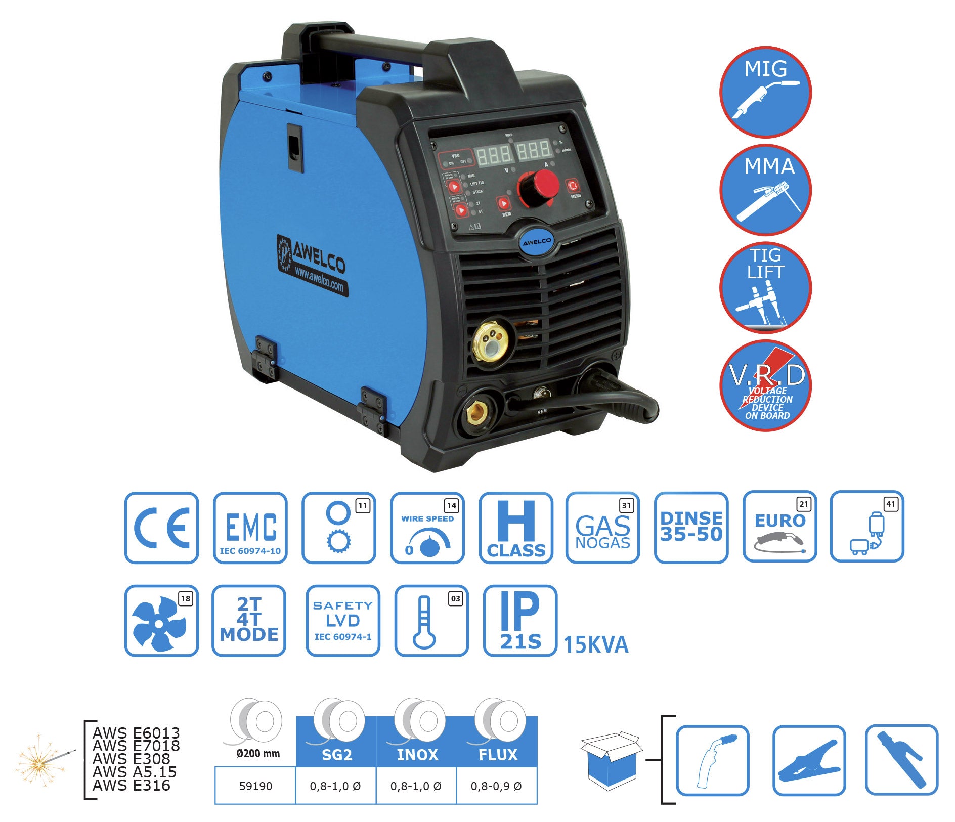 Saldatrice MIG MMA TIG Inverter Awelco SmartMIG 2200...