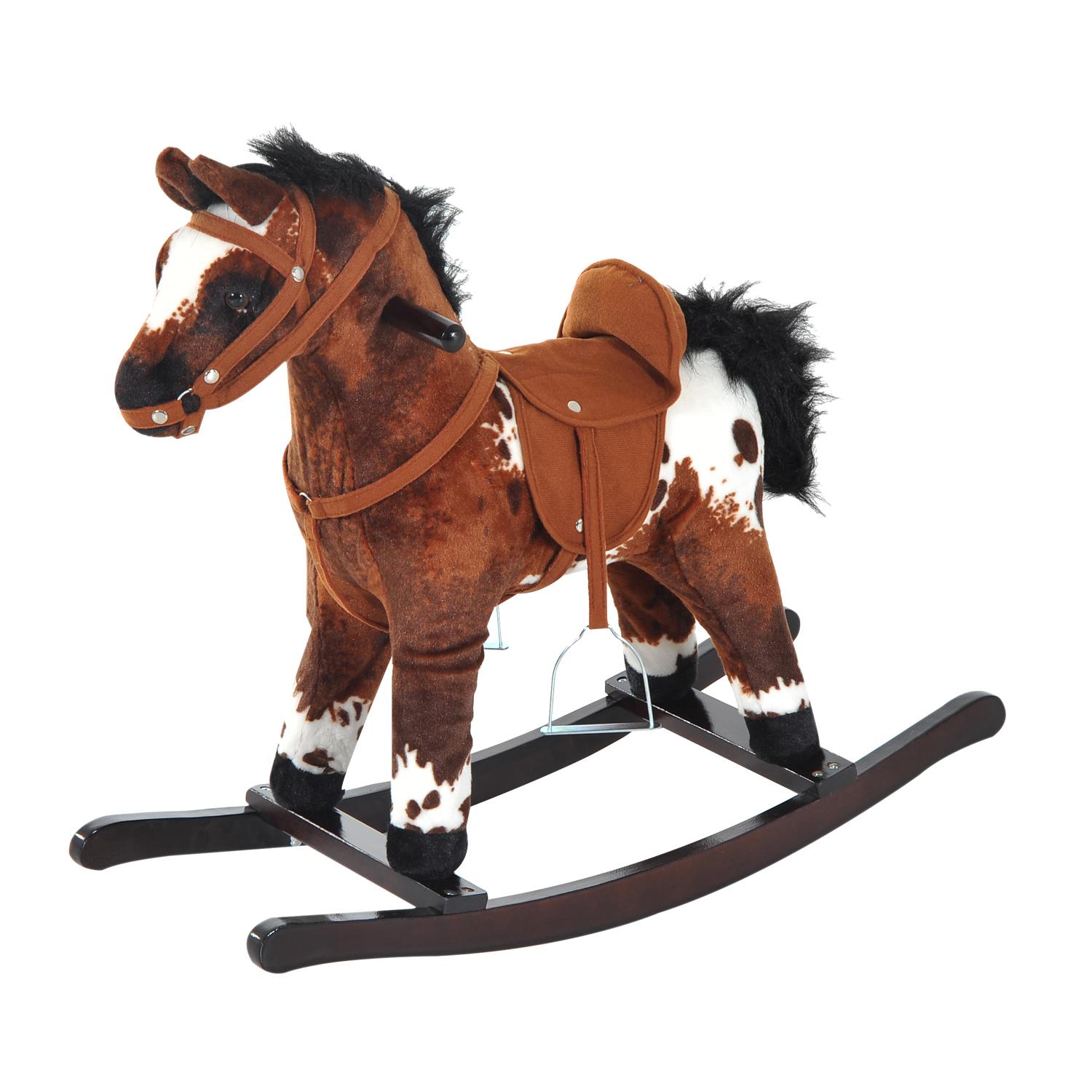 Cavallo a Dondolo con Suoni in Peluche e Legno di Pioppo Marrone Scuro 