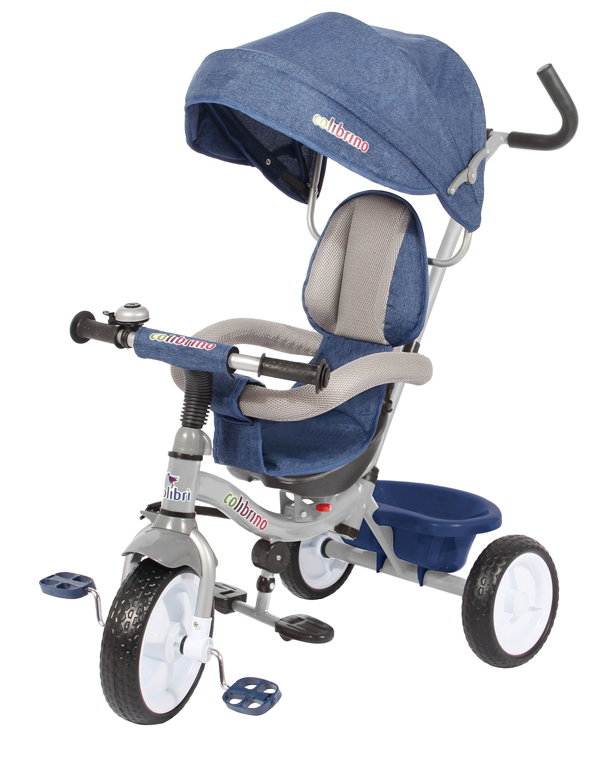 Image of Triciclo Passeggino per Bambini 86x50x98 cm con Parasole Colibrino Blu Jeans