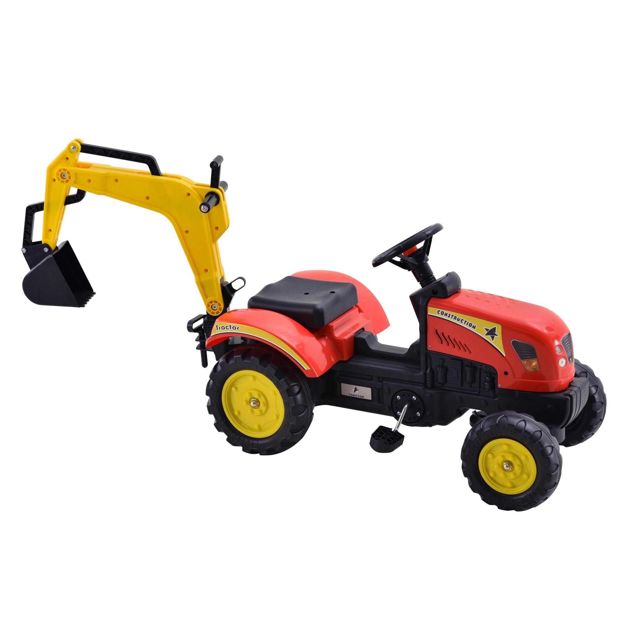 Trattore a Pedale con Escavatore per Bambini 131x42x59 cm  Rosso