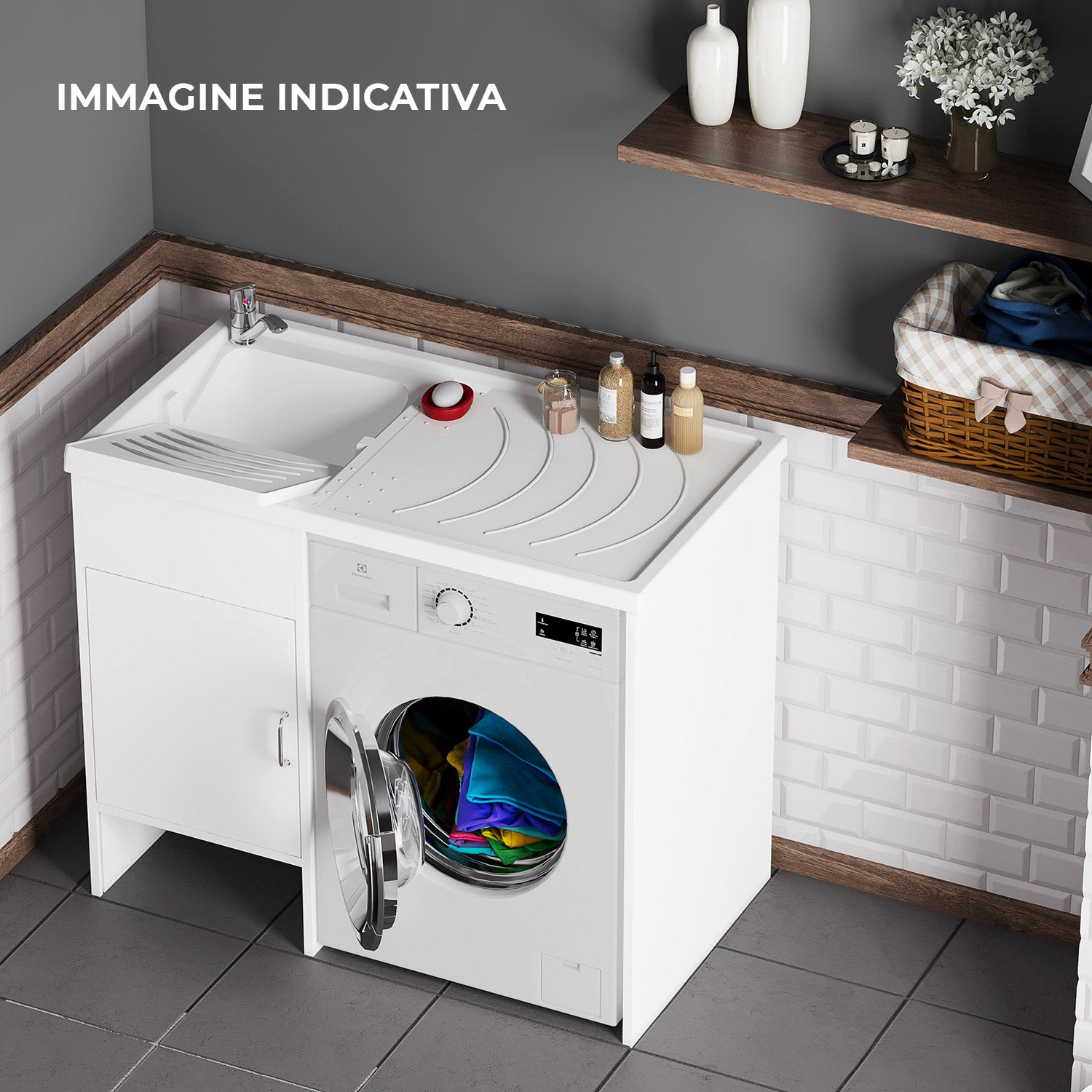 Lavatoio e Coprilavatrice in PVC 109x60x89 cm Forlani Tidy Bianco Lato Sinistro...