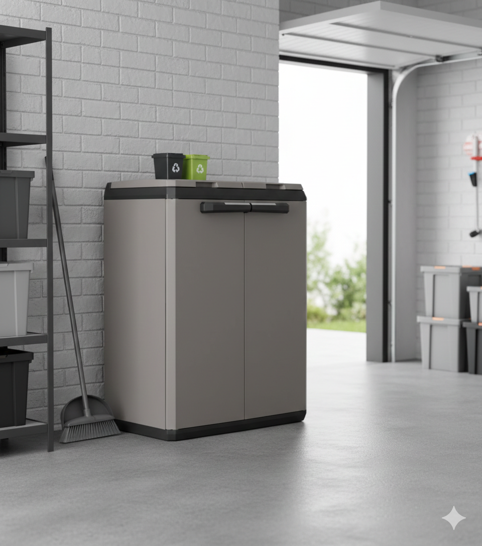 Armadio per Raccolta Differenziata 68x39x85 cm Keter Split Cabinet Basic Grigio...