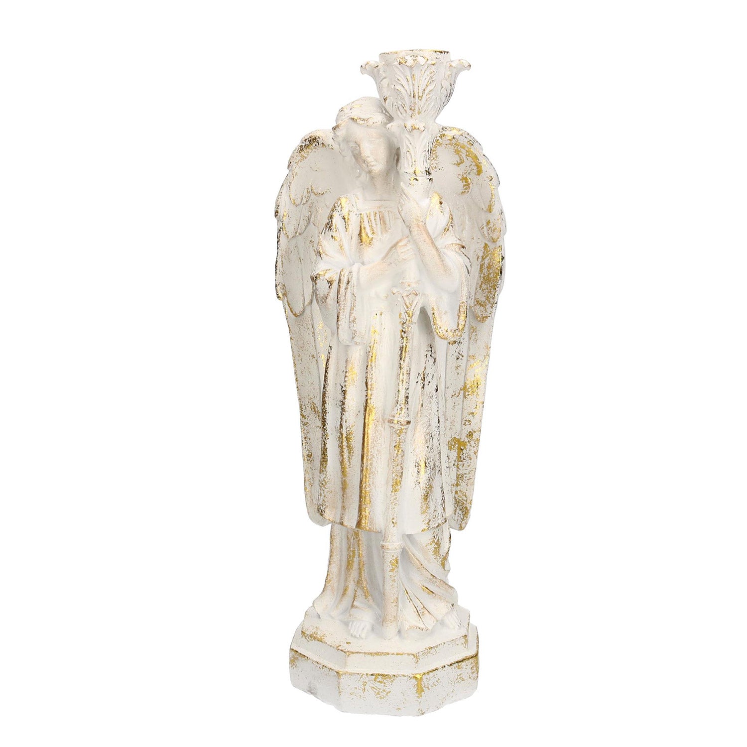 Image of Angelo in Resina bianco oro con lanterna cm 15x11xh40