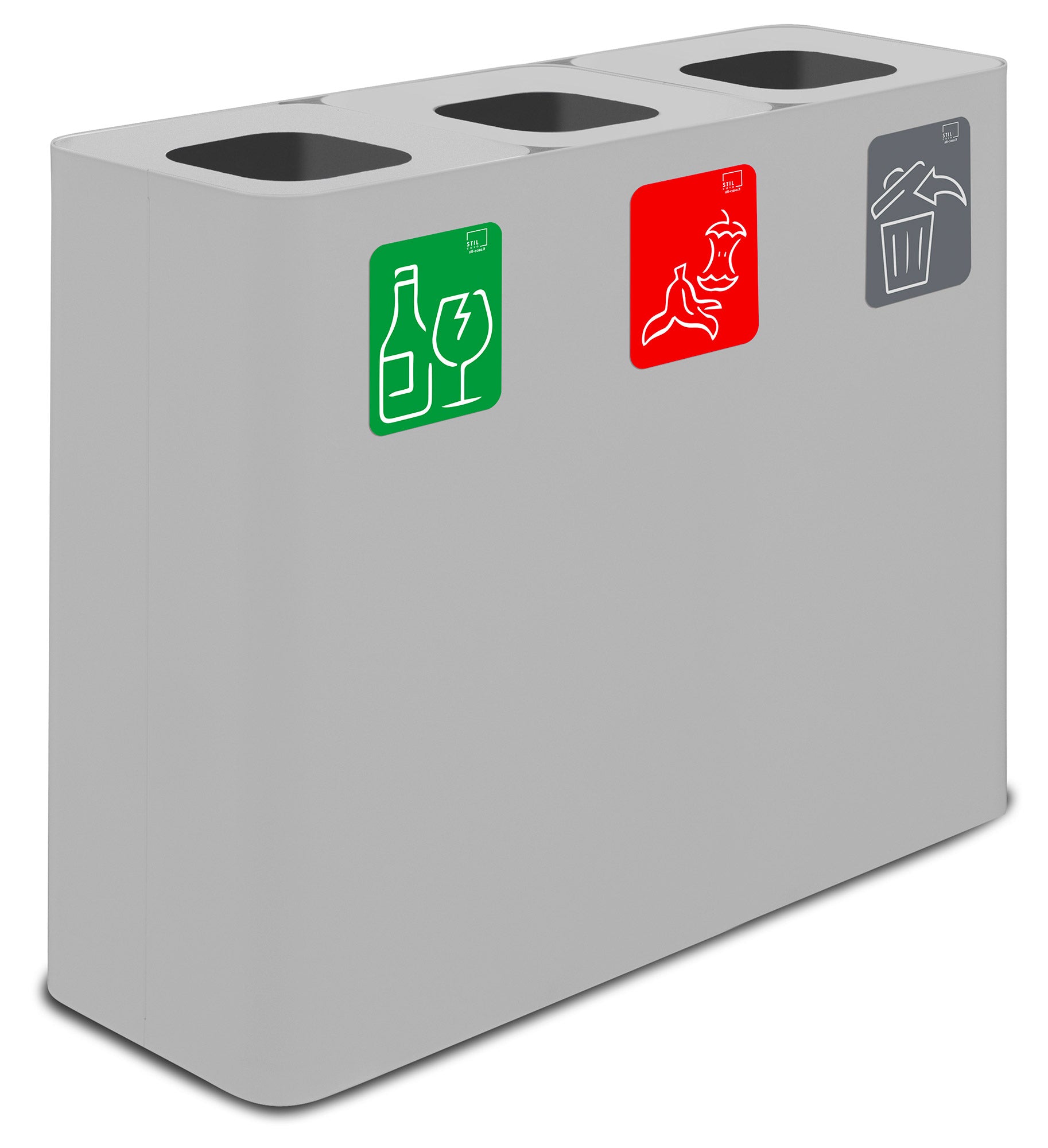 Pattumiera Sistema di Raccolta Rifiuti 90x30xh80 cm In Acciaio Verniciato 3 Scomparti Bianco...