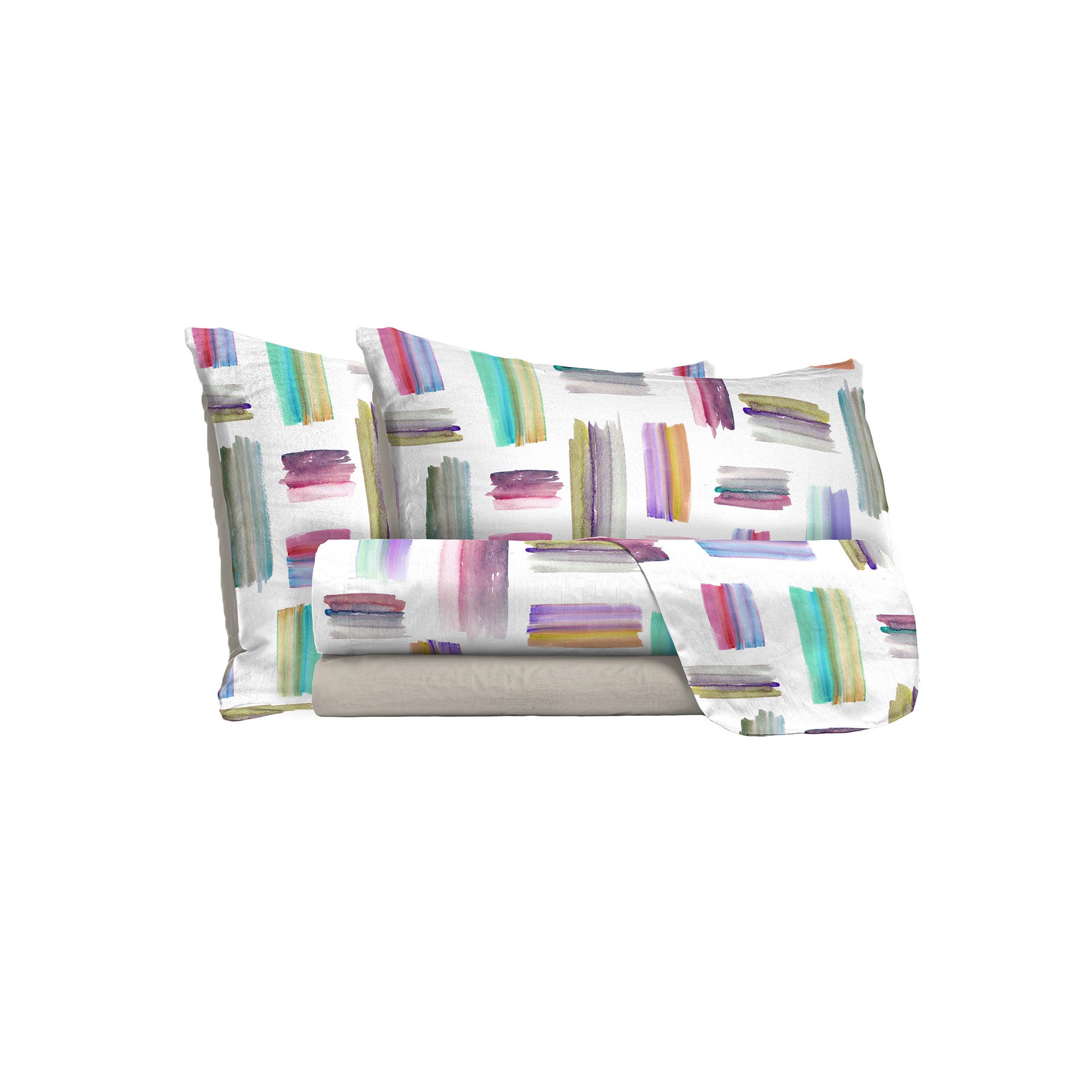 Set Lenzuola Matrimoniale con Stampa Sopra Sotto e Federe Multicolor 