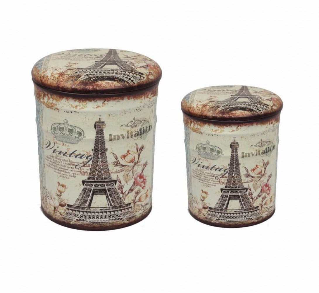 Set 2 Pouf Contenitore Tondo in MDF Torre Eiffel...