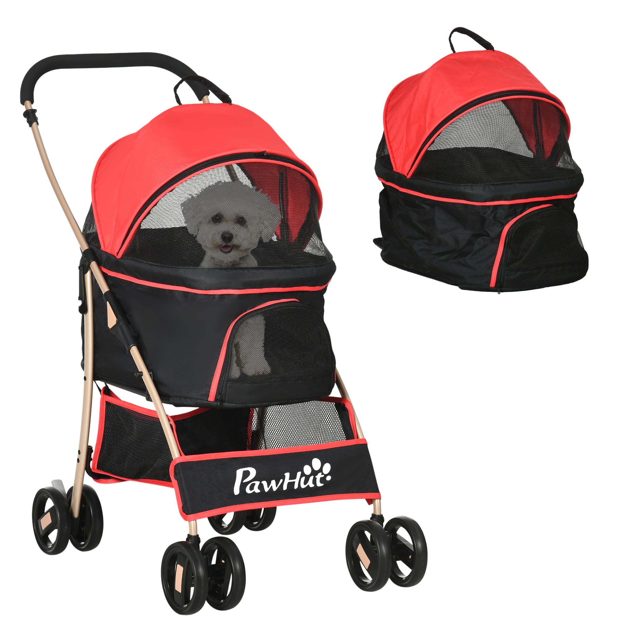 Image of Passeggino per Cani Convertibile in Trasportino 82x49,5x98 cm in Acciaio e Poliestere Rosso e Nero