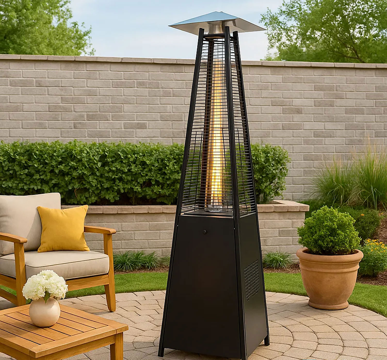 Stufa a Fungo a Gas Max 13kW Fiamma Viva Verticale 52x52x227 cm Pyramid Nero...