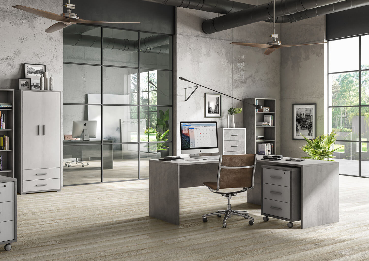 Scrivania Angolare Dx 180x76x169 cm Cemento...