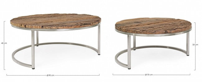 Set 2 Tavolino Rafter Basso in Legno Riciclato...