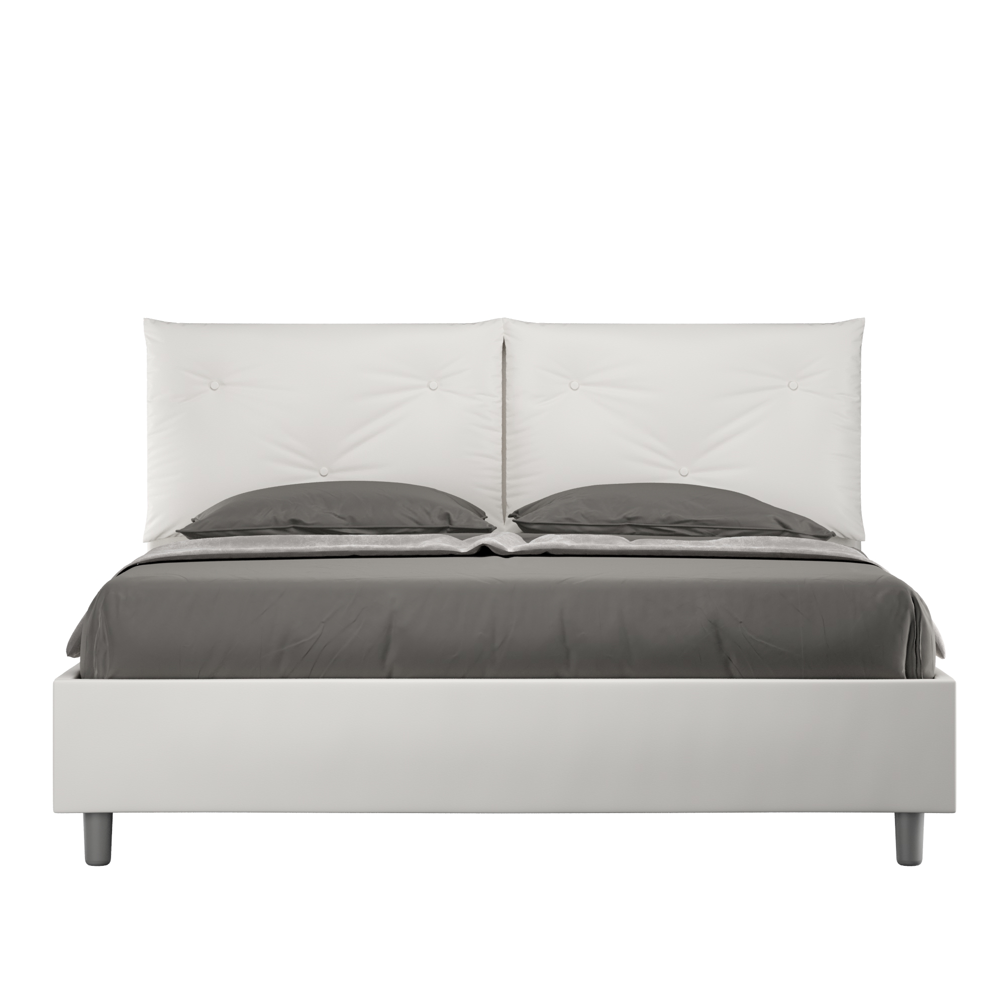 Letto Matrimoniale 160x210 cm con Rete e Contenitore con Alzata Comoda Imbottito in Similpelle Appia Bianco