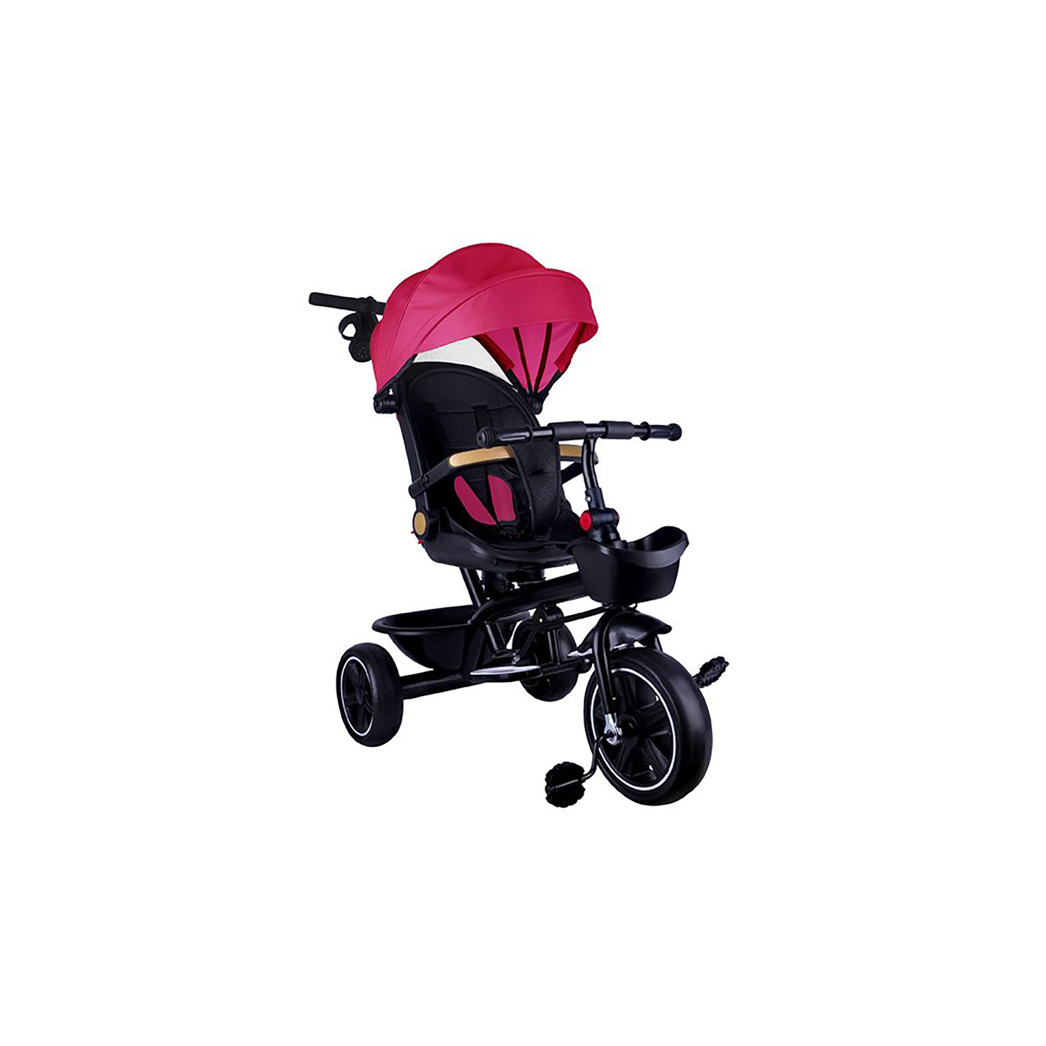 Passeggino Triciclo con Sedile Girevole 65x47x110 cm con Cappotta e Cestini Fucsia...
