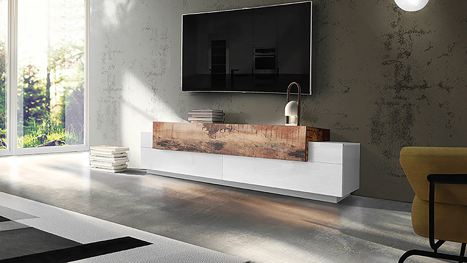 Mobile TV 3 Ante 200x45x51,5 cm Coro Bianco Lucido e Acero Pereira...