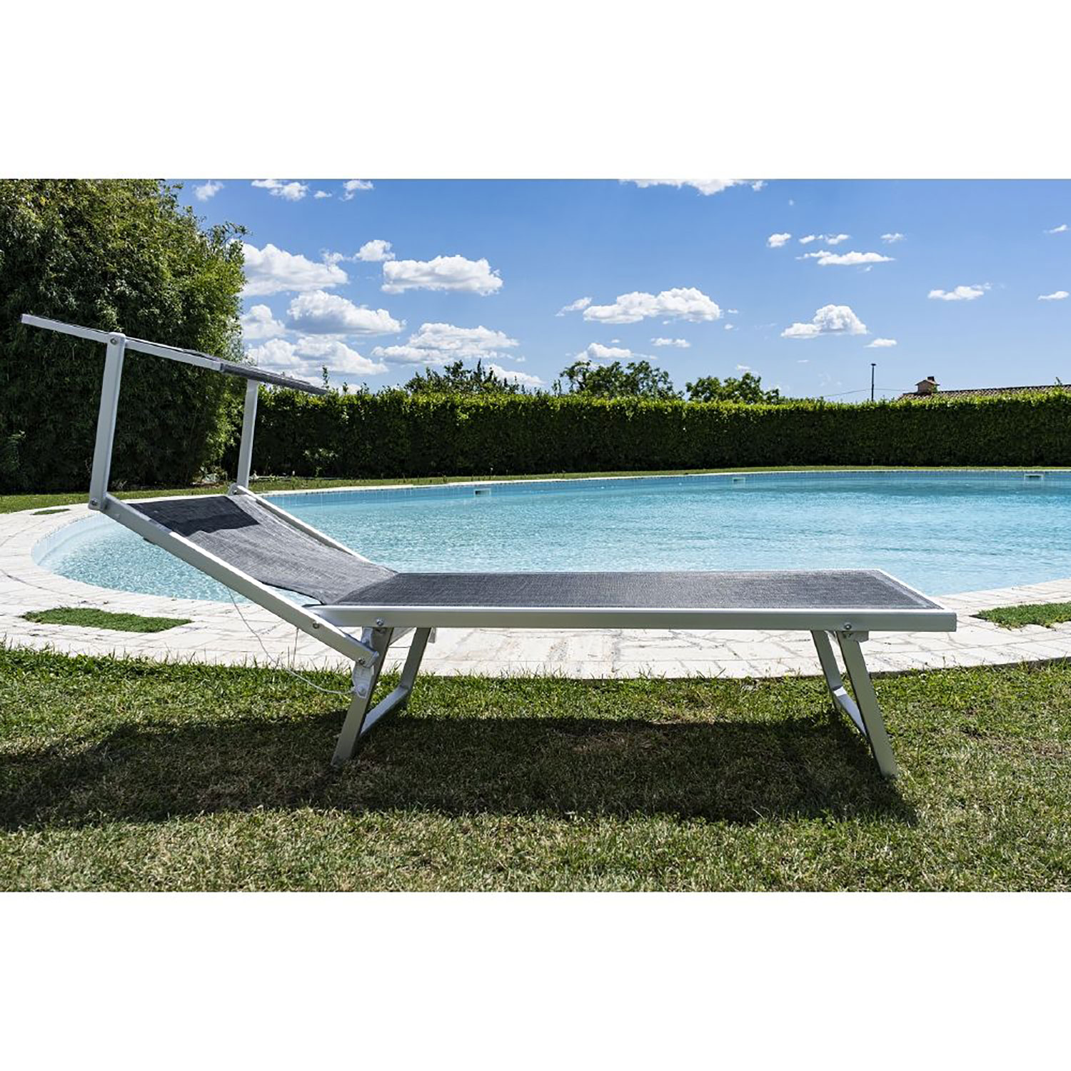 Lettino Mare Con Parasole Richiudibile Silver Mélange Riccione...