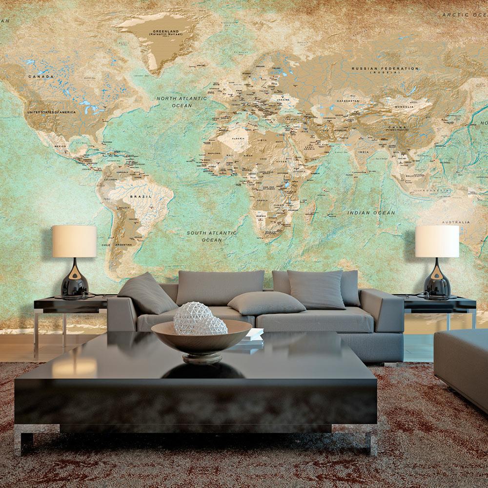Carta Da Parati Fotomurale XXL - Turquoise World Map II 500x280cm Erroi