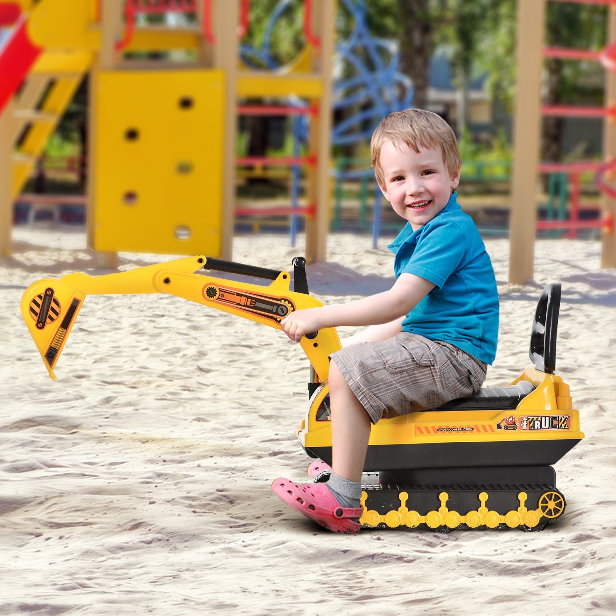 Escavatore Ruspa Cavalcabile per Bambini Giallo e Nero...