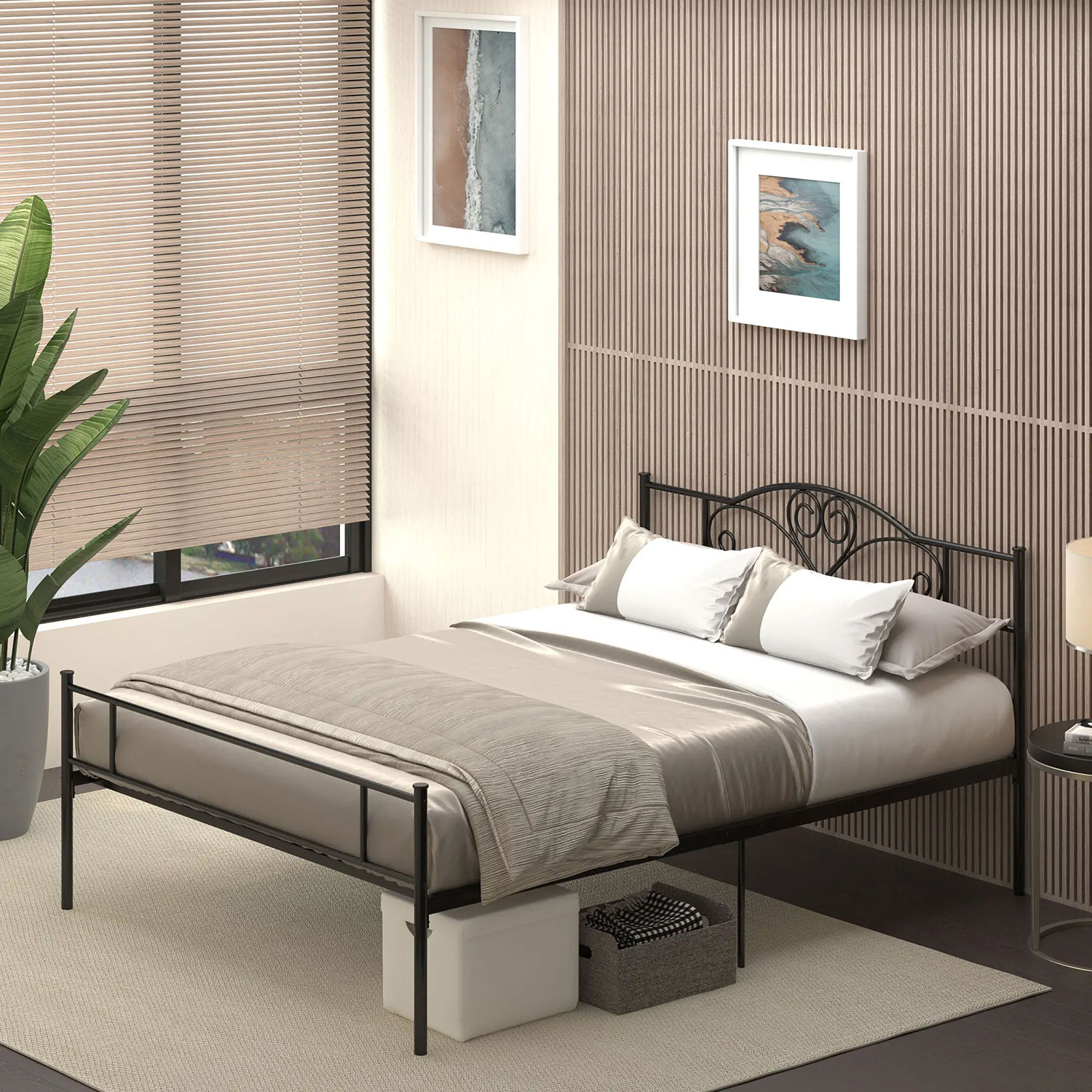 Struttura Letto Matrimoniale 160x200 cm in Acciaio con Doghe Integrate Nero