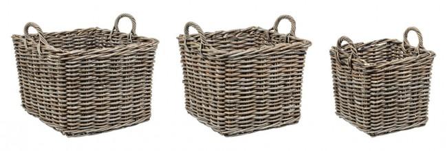 Image of Set 3 Ceste 2 Maniglie Narra Quadrate in Fibre Naturali