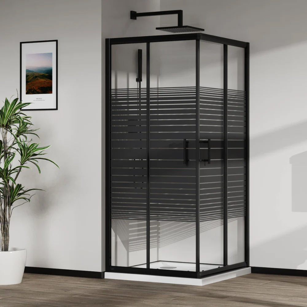Box Doccia Angolare 2 Ante Scorrevoli 80x80 cm in Cristallo 6 mm H185cm Profilo Nero...