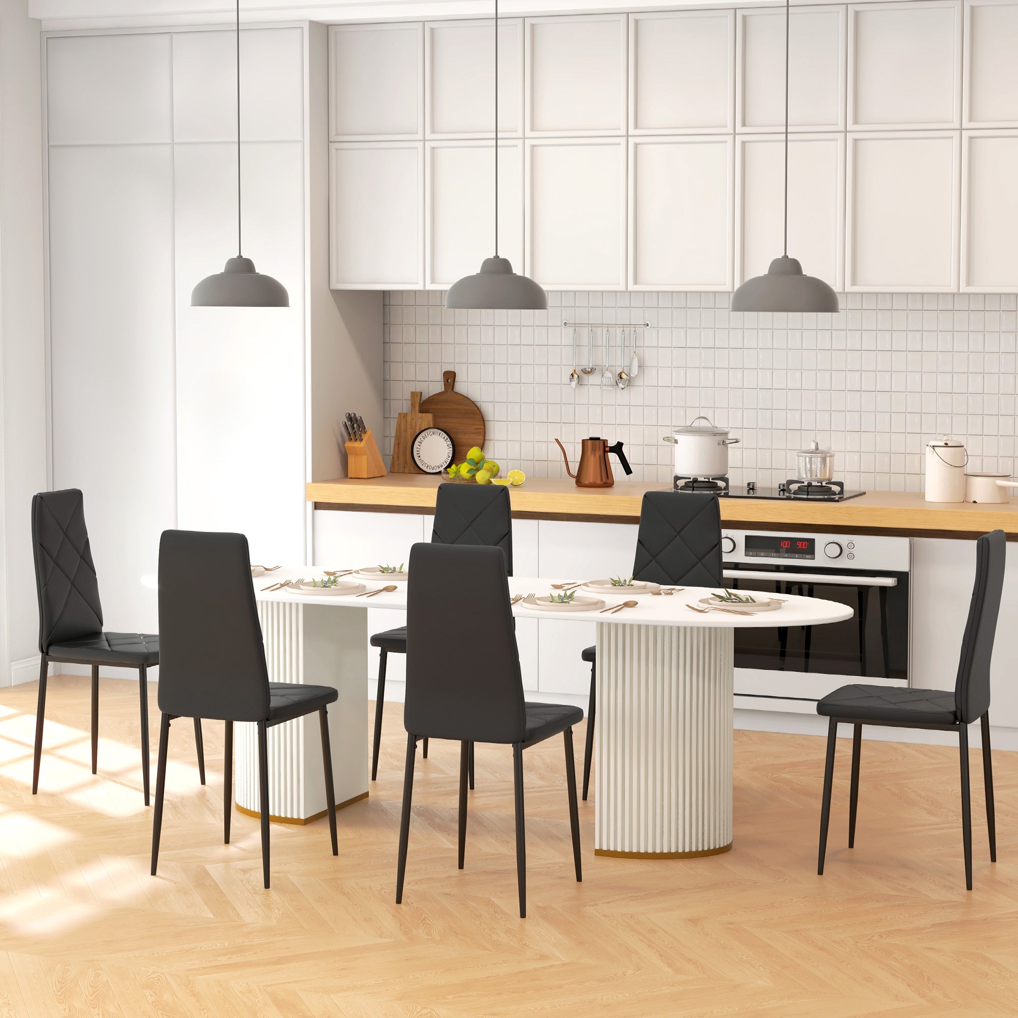 Set 6 Sedie da Pranzo Moderne Schienale Alto Cuciture a Diamante 41x50x97 cm Nero...