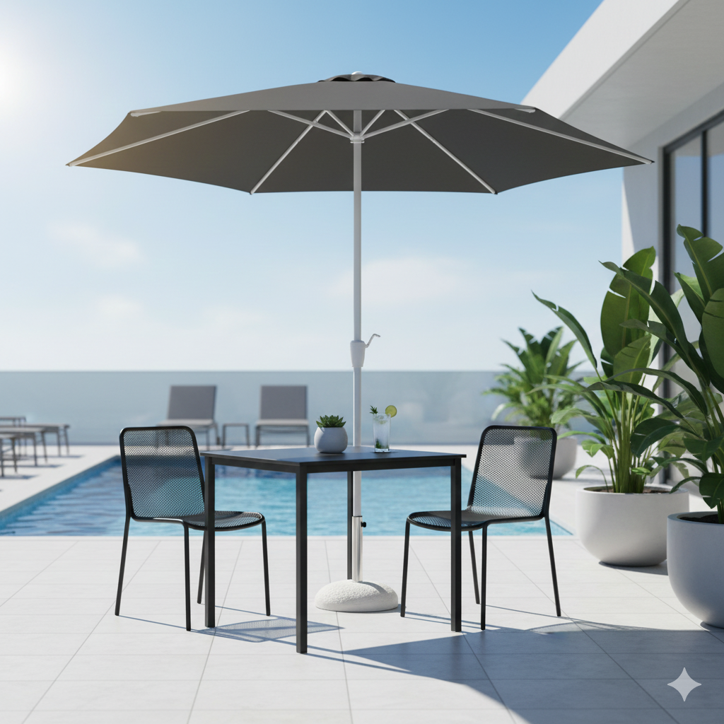 Ombrellone da Giardino Ø3 m Palo Ø48 mm Poly Eco in Acciaio Telo Grigio...