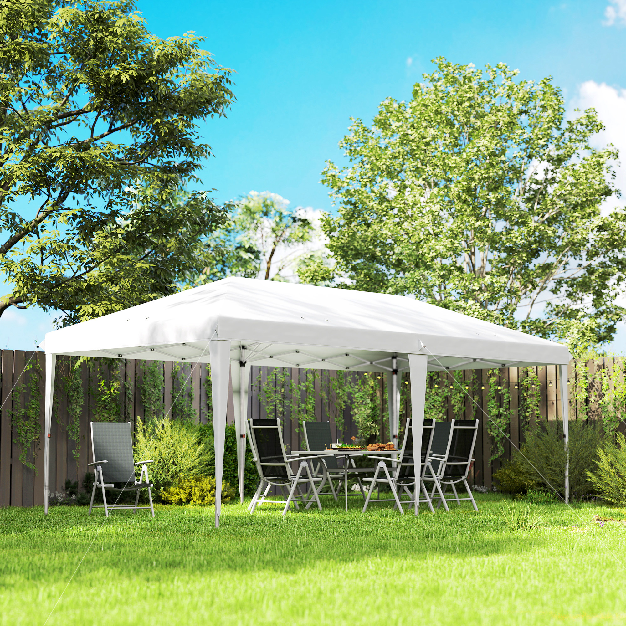 Gazebo da Giardino Pop-up 6x3 m Pieghevole Tendone in Poliestere Oxford Bianco...