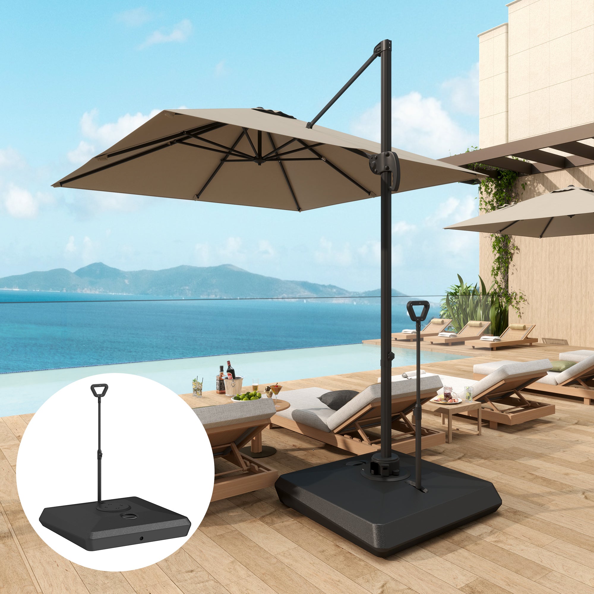 Base per Ombrellone a Sbalzo 95x95x117 cm Riempibile con Acqua o Sabbia in HDPE Nero...