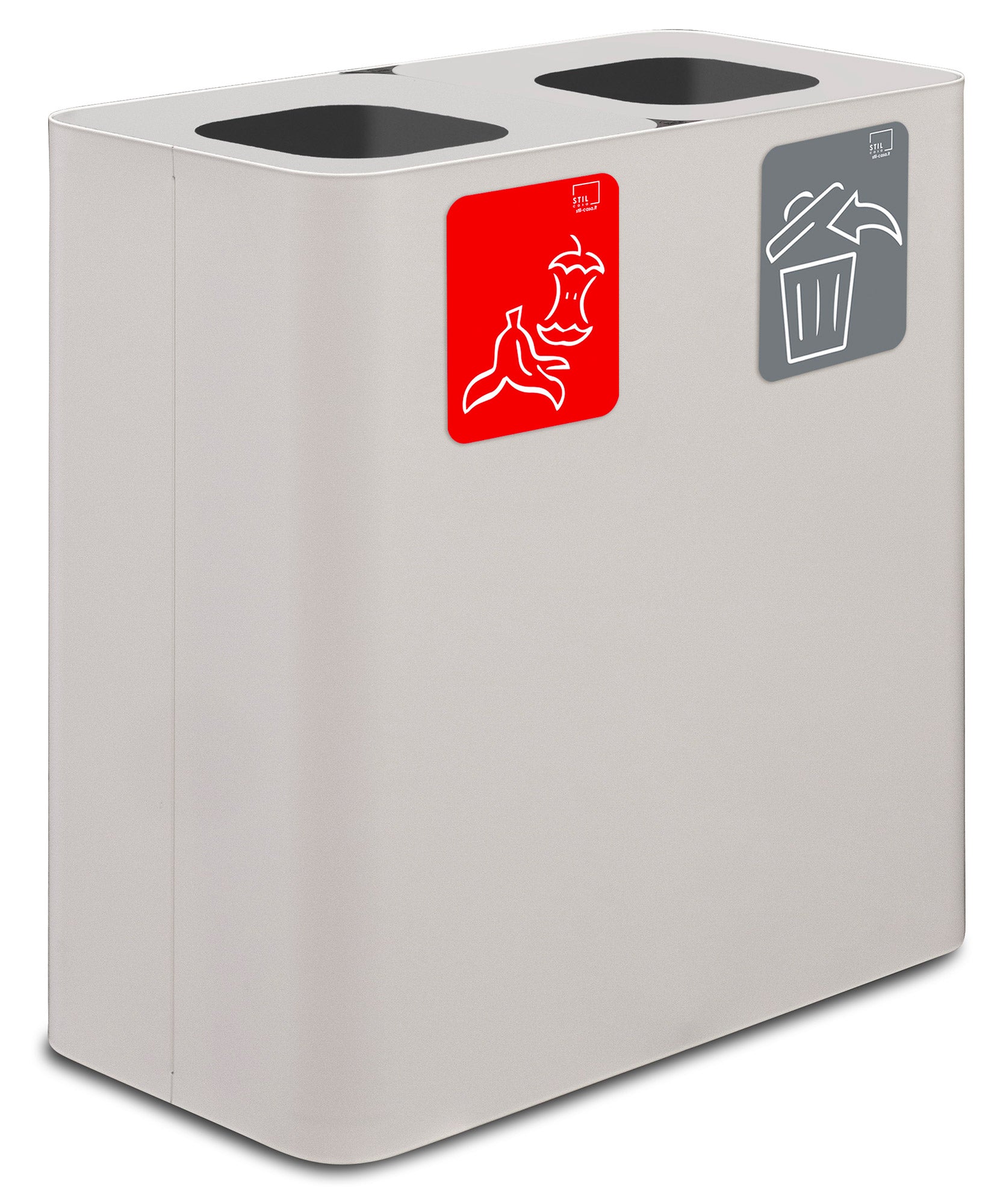 Pattumiera Sistema di Raccolta Rifiuti 77x38xh80 cm In Acciaio Verniciato 2 Scomparti Bianco...