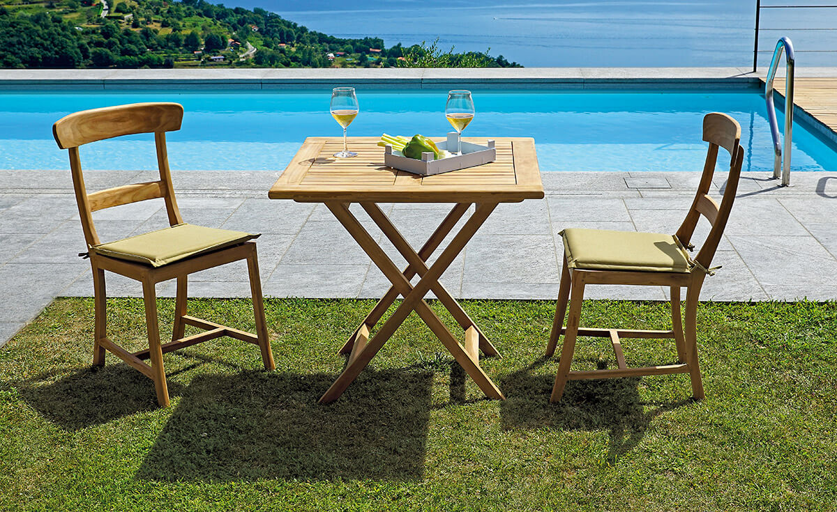 Tavolo Quadrato Pieghevole da Giardino 80x80 cm in Legno Teak Vorghini Vulcano...