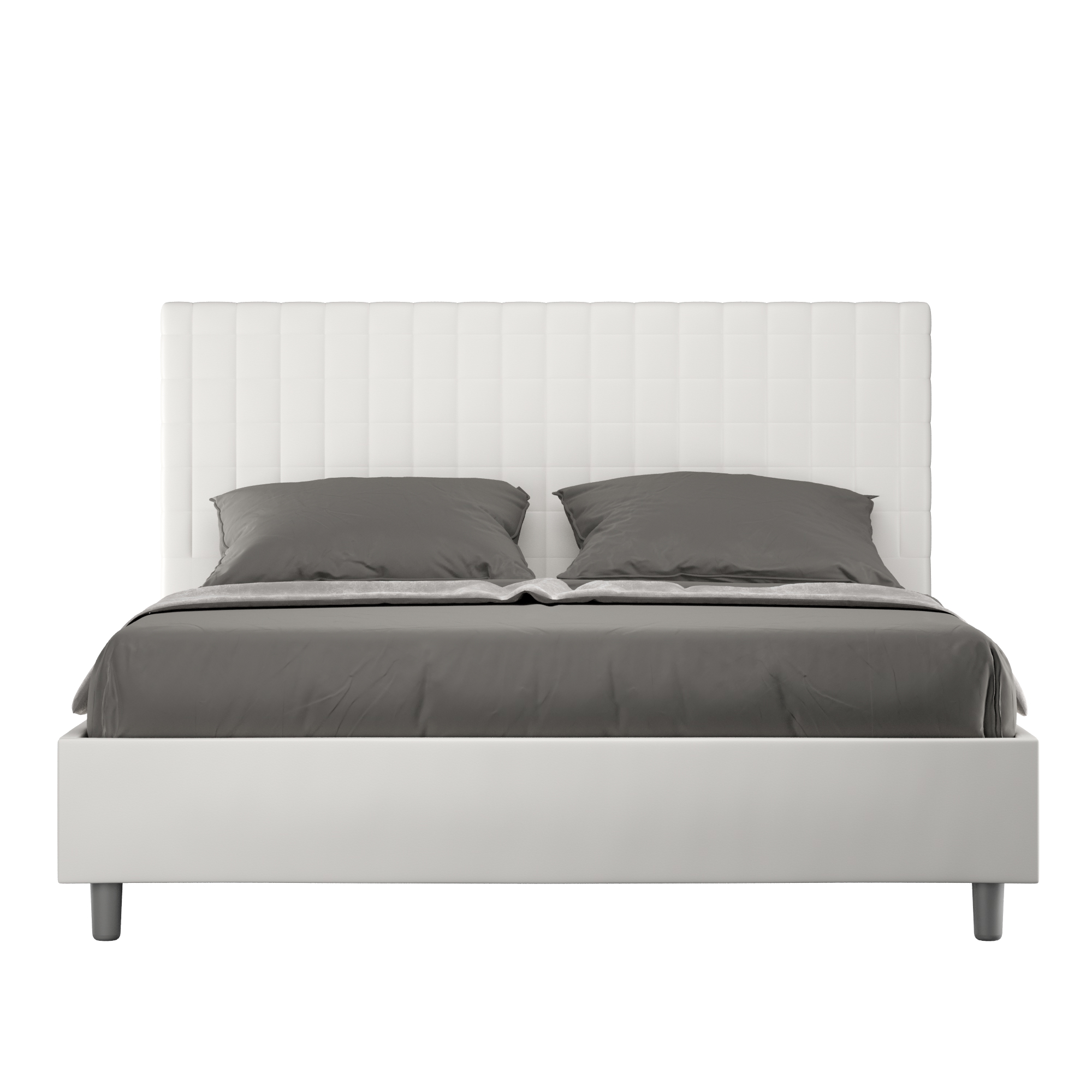 Letto Matrimoniale 160x210 cm con Rete e Contenitore con Testata e Alzata Comoda Imbottito in Similpelle Sunny Bianco