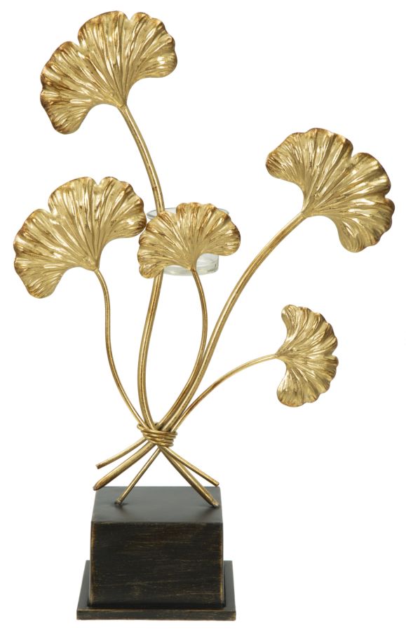 Image of Portacandele Glam Iris 29x12,5x44 cm in Ferro e Vetro Oro e Nero
