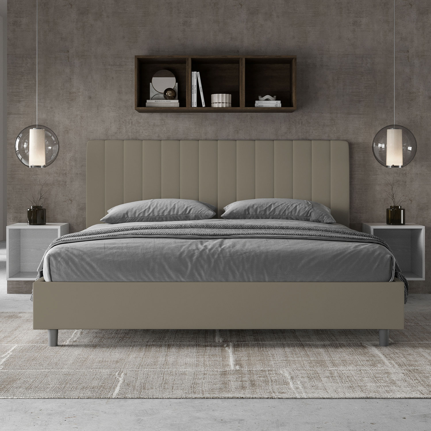 Letto Matrimoniale King Size 180x200 cm Senza Rete Imbottito in Similpelle Agueda Cappuccino...