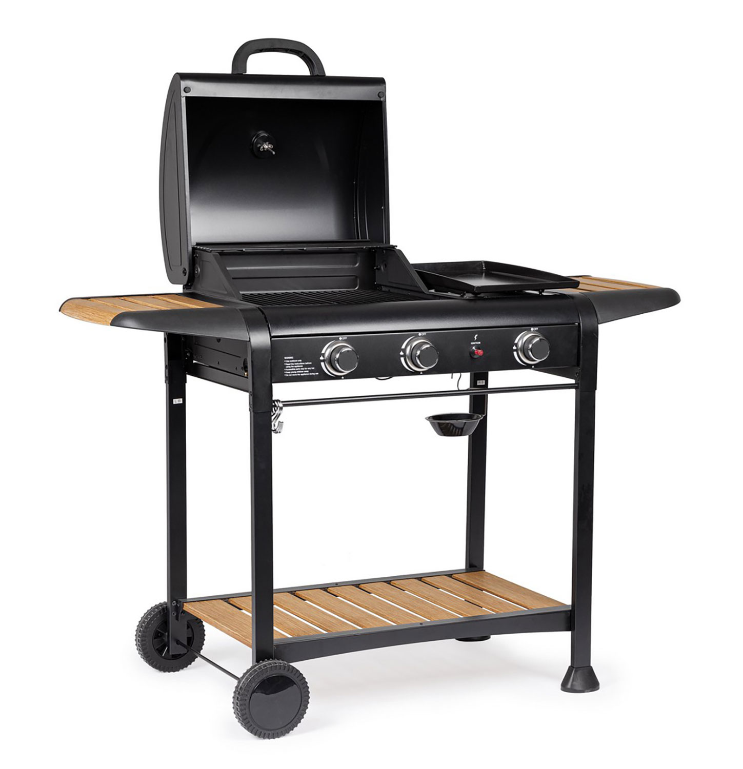 Barbecue a Gas 3 Bruciatori 133x57x98h cm Accensione Piezoelettrica in Acciaio Loni Nero...