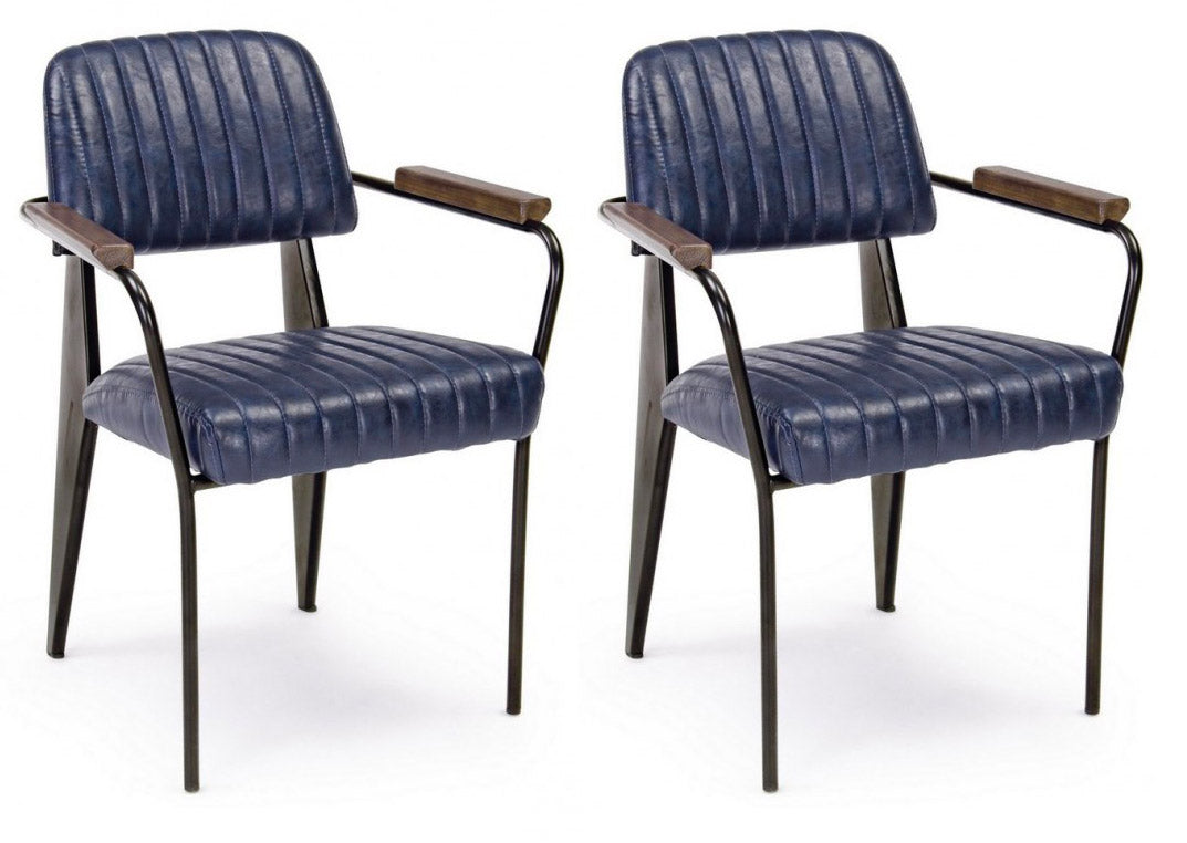 Image of Set 2 Sedie Imbottite 60x63x81 cm Nelly in Ecopelle Blu Vintage