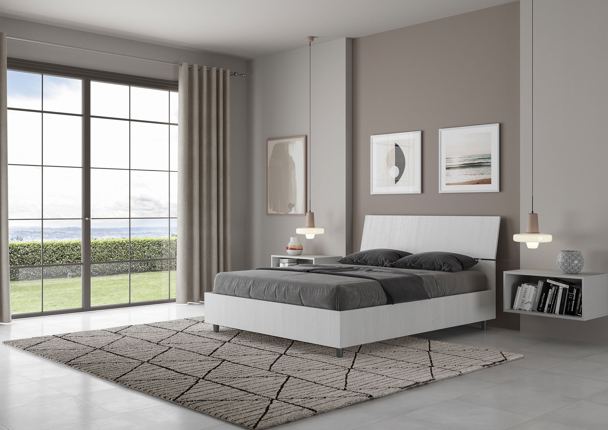 Letto Matrimoniale Francese 140x200 cm Senza Rete Testata Inclinata Demas Bianco Frassino...