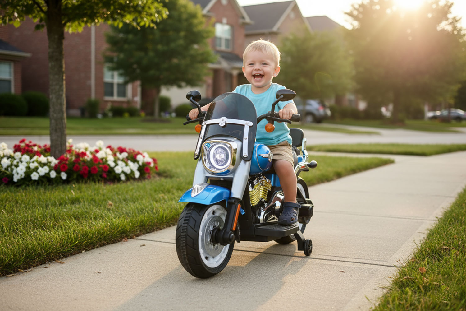 Moto Elettrica per Bambini Cruiser Acceleratore a Manubrio 12V 7Ah Blu Metallizzato...