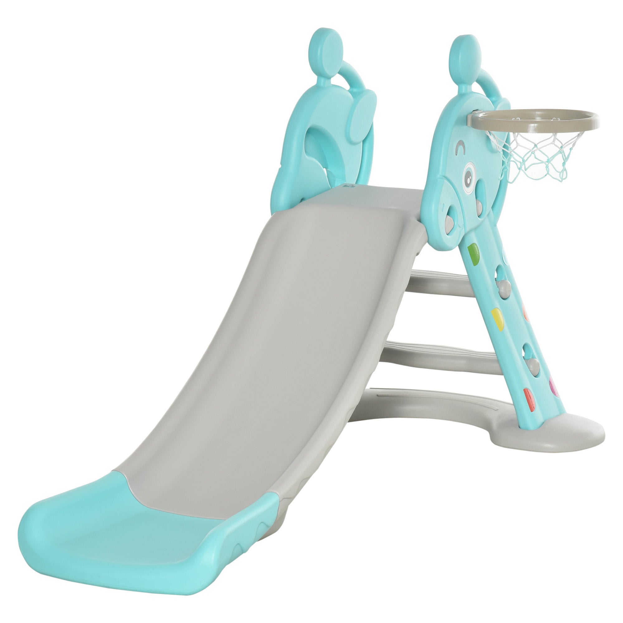 Image of Scivolo per Bambini 140x87x75 cm con Canestro e Pallone Basket Grigio e Blu
