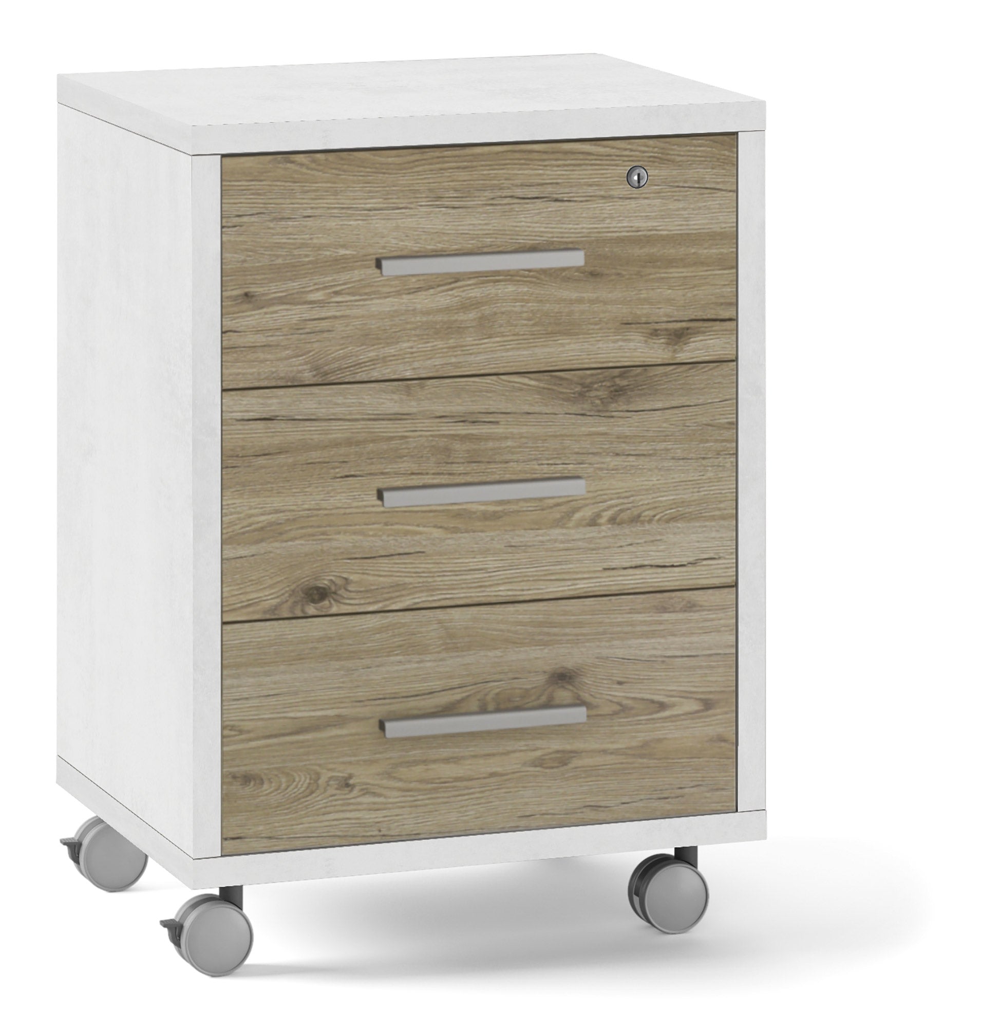 Cassettiera 3 Cassetti su Ruote 51x71x41 cm Ossido Bianco/Rovere Naturale