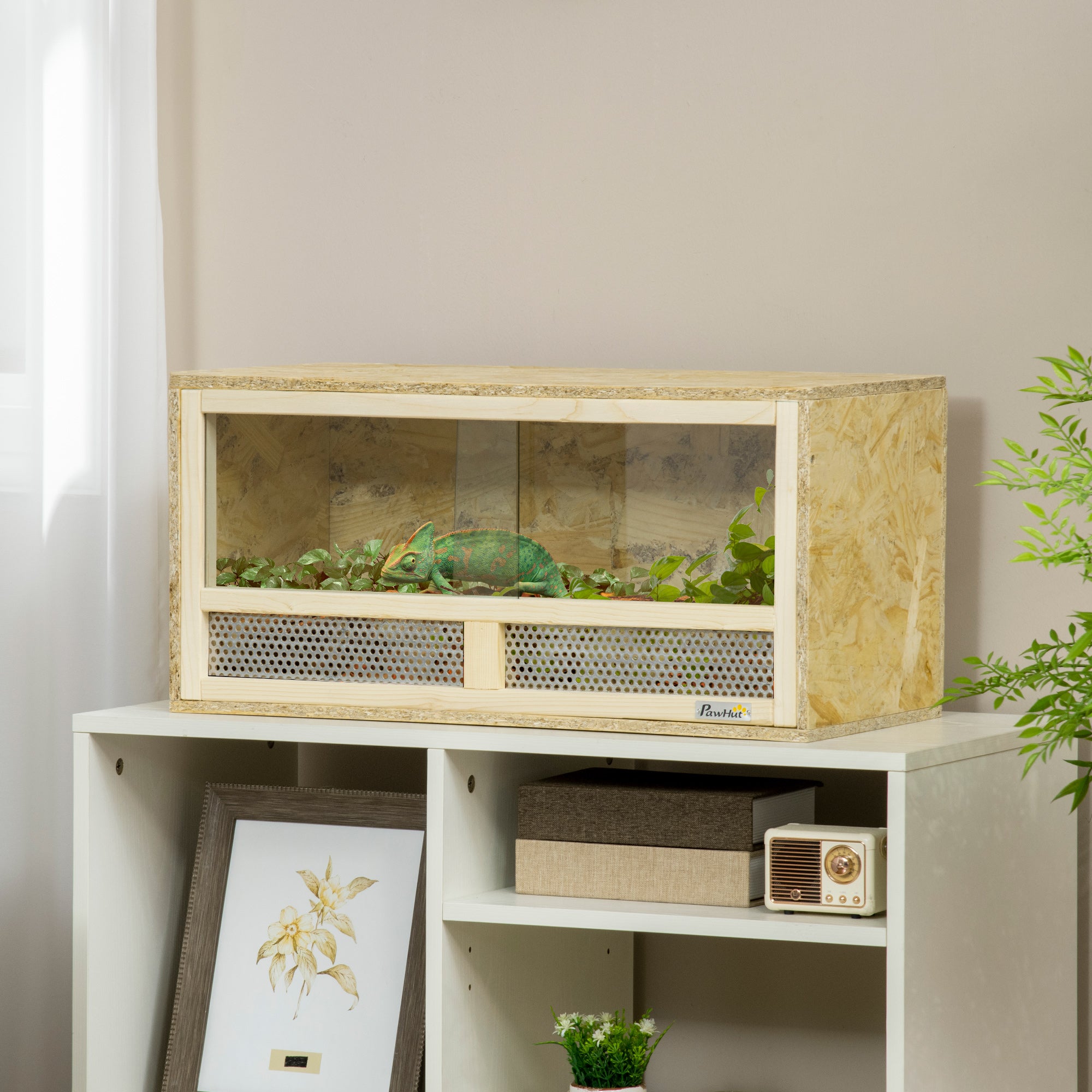 Terrario per Rettili 60x29,5x29,5 cm con Porte in Vetro Scorrevoli e Pannelli in Rete in Legno...