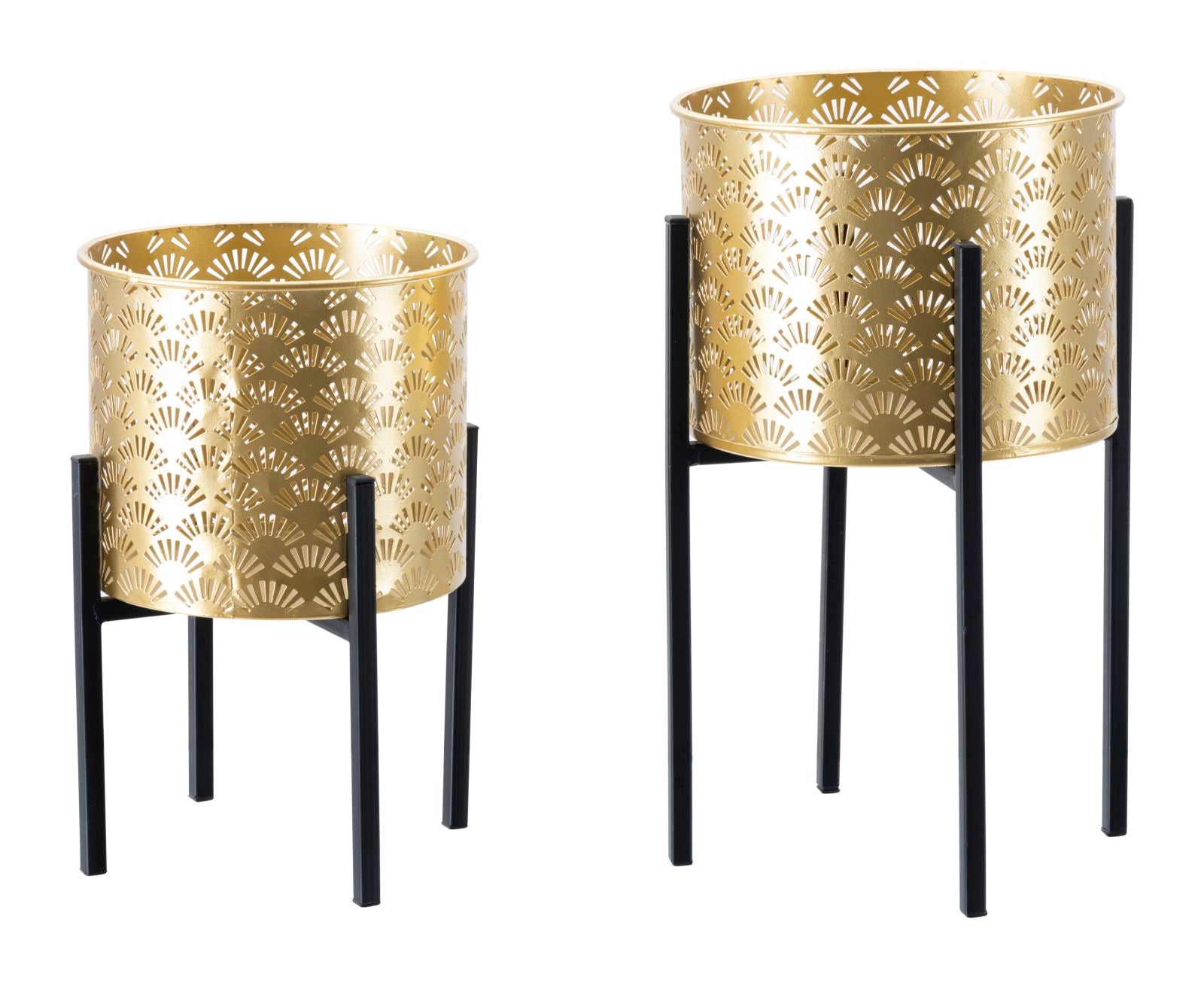 Image of Set 2 Portavasi Ø21x38-19x28 cm in Metallo Nero e Oro