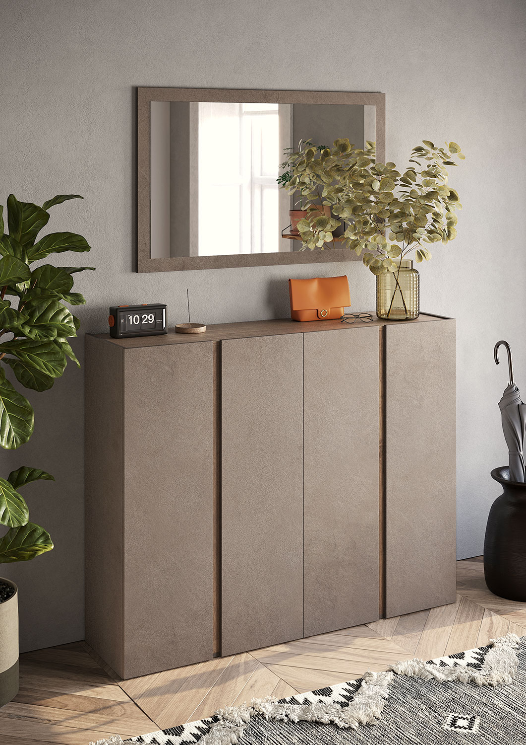 Mobile Multiuso 4 Ante con 10 Ripiani 140x35x111 cm Frame Bronzo e Mercure