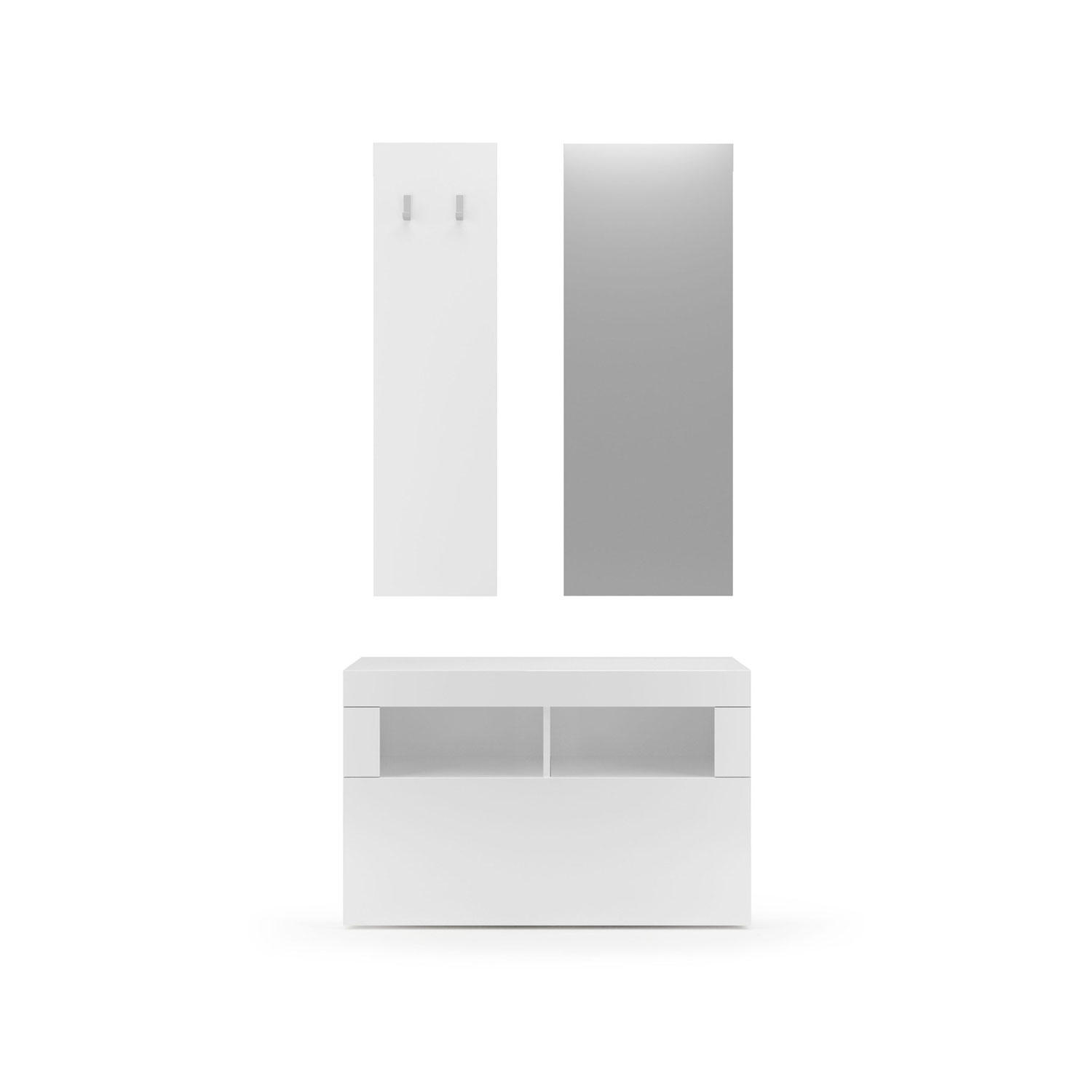 Set Ingresso Mobile 1 Anta a Ribalta Appendiabiti 91x36x165 cm e Specchio 50x110 cm Linea Basic Bianco Lucido