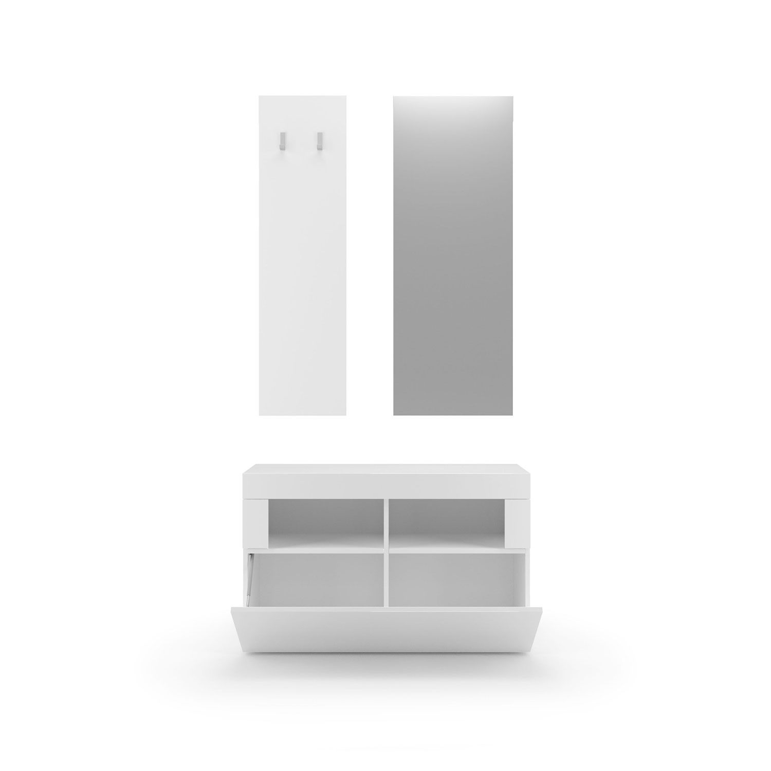Set Ingresso Mobile 1 Anta a Ribalta Appendiabiti 91x36x165 cm e Specchio 50x110 cm Linea Basic Bianco Lucido