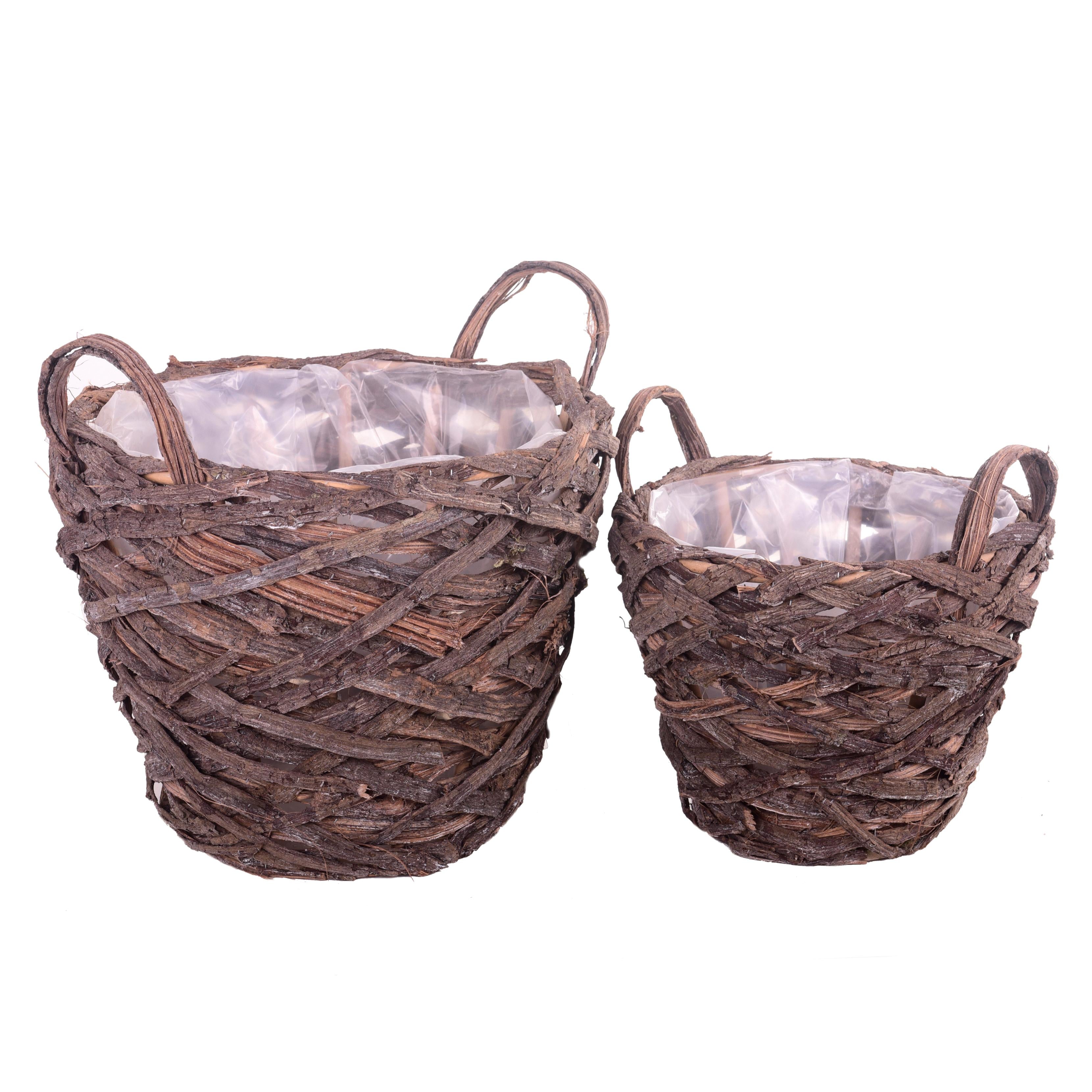 Set 2 Cesti in Materiale Naturale con Manici H 26 cm...