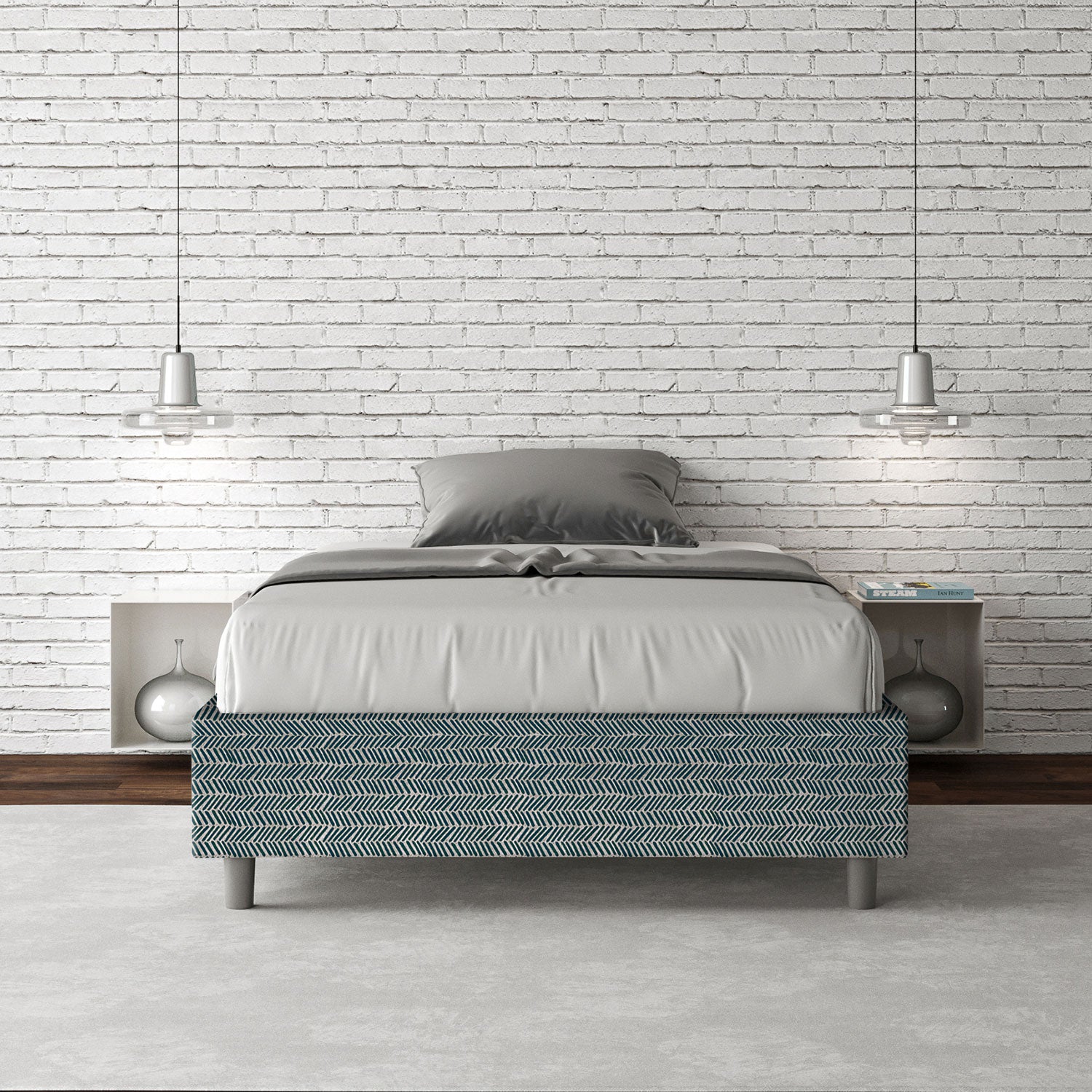 Letto 1 Piazza e Mezzo Sommier 120x200 cm Senza Rete Azelia Aragona 8 Blu...